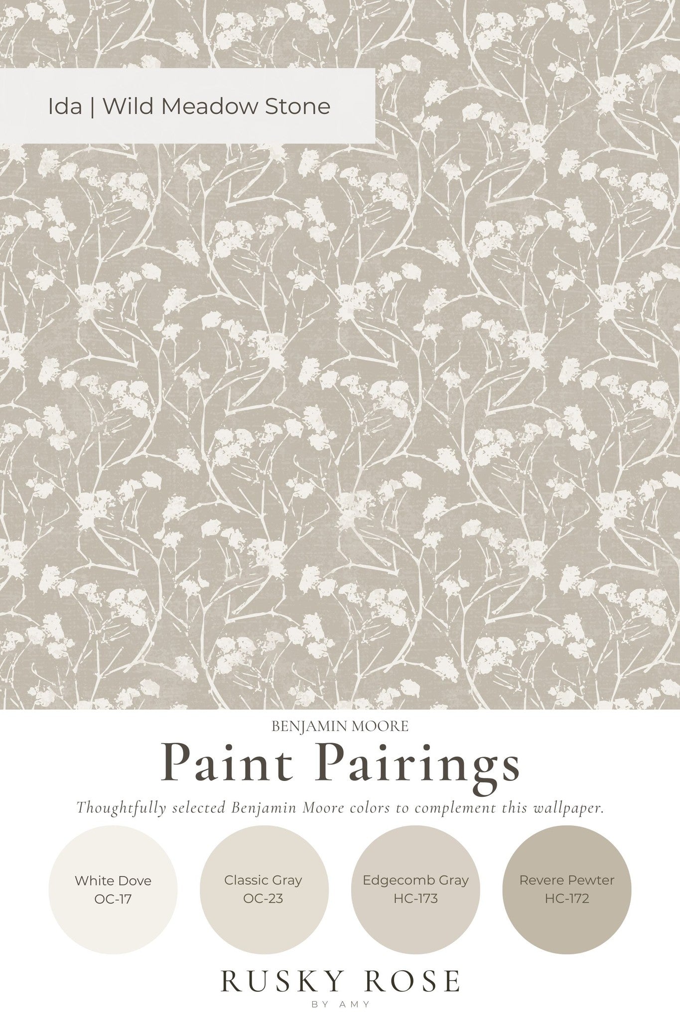 Floral wallpaper with white wildflowers on a stone background.