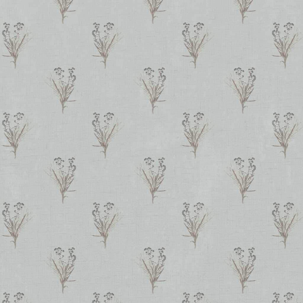 Wildflower bouquet wallpaper in soft blue with delicate botanical motifs.